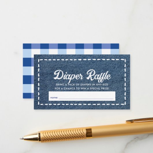 Navy Blue Jean Baby Shower Diaper Raffle Ticket エンクロージャーカード (正面/裏面インサイチュ)