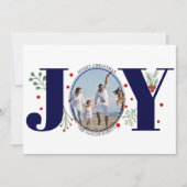 Navy blue Joyとベリーのクリスマスフォト シーズンカード (正面)