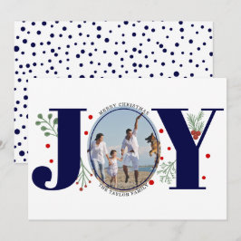 Navy blue Joyとベリーのクリスマスフォト シーズンカード