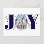 Navy blue Joyとベリーのクリスマスフォト シーズンポストカード (正面)