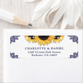 Navy Blue Lace Sunflower Return Address Wedding ラベル (インサイチュ)