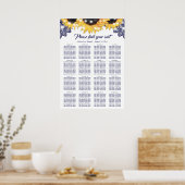 Navy Blue Lace Sunflower Wedding Seating Chart 16 ポスター (キッチン)