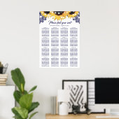 Navy Blue Lace Sunflower Wedding Seating Chart 16 ポスター (ホームオフィス)