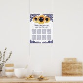 Navy Blue Lace Sunflower Wedding Seating Chart 8 ポスター (キッチン)