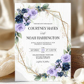 Navy Blue Lavender Purple Gold Geometric Wedding 招待状