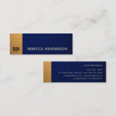 Navy Blue Leather & Metallic Gold Panel Monogram  スキニー名刺 (正面/裏面)