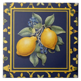 Navy Blue Lemons & Black Olives Mediterranean タイル