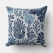 Navy Blue Light Blue Botanical Design クッション (正面)