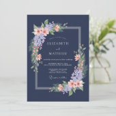 Navy Blue Lilac Blossom Romantic Wedding 招待状 (スタンド正面)