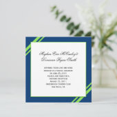 Navy Blue Lime Green Stripes Post Wedding 招待状 (スタンド正面)