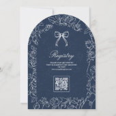 Navy Blue Line Art Coquette Bow Baby Shower 招待状 (裏面)