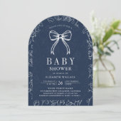 Navy Blue Line Art Coquette Bow Baby Shower 招待状 (スタンド正面)