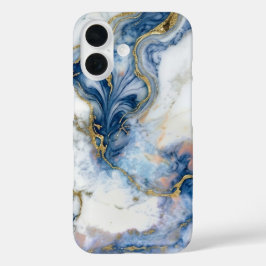 Navy Blue & Liquid Gold Marble Case | iPhone 16 16ケース