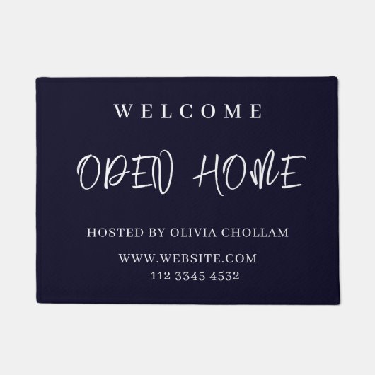 Navy Blue Logo | Open House Realtor Welcome Sign ドアマット (正面)