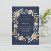 Navy Blue Luminous Botanical Wedding 招待状 (スタンド正面)