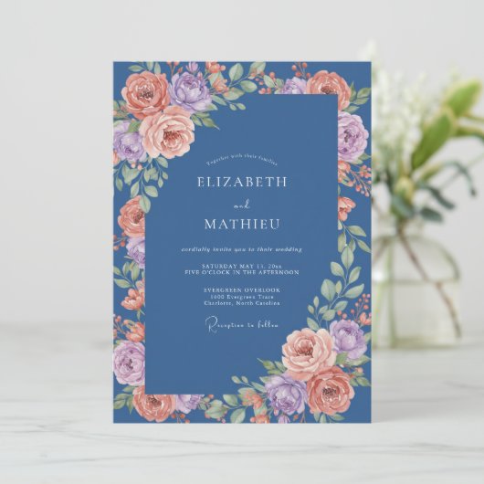 Navy Blue Luminous Spring Wedding 招待状 (スタンド正面)