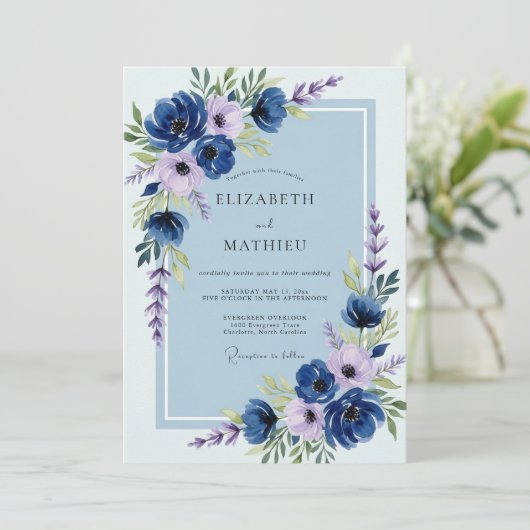 Navy Blue Lush Spring Wedding 招待状 (スタンド正面)