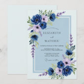 Navy Blue Lush Spring Wedding 招待状 (正面/裏面)