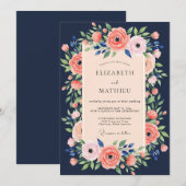 Navy Blue Lush Summer Wedding 招待状 (正面/裏面)