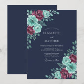 Navy Blue Lush Winter Wedding 招待状 (正面/裏面)