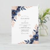 Navy Blue Luxe Botanical Wedding 招待状 (スタンド正面)