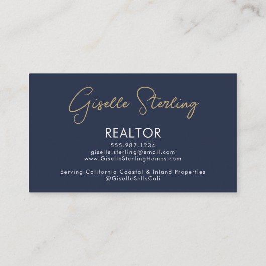 Navy Blue Luxury Realtor QR Code Photo  名刺 (裏面)