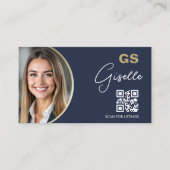 Navy Blue Luxury Realtor QR Code Photo  名刺 (正面)