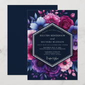 Navy Blue Magnificent Moody Wedding 招待状 (正面/裏面)