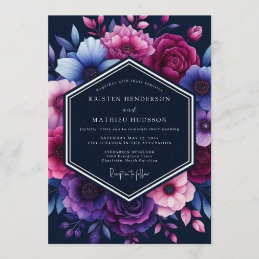 Navy Blue Magnificent Moody Wedding 招待状 (正面)