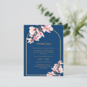 Navy Blue Magnolia Floral Wedding Details エンクロージャーカード (スタンド正面)