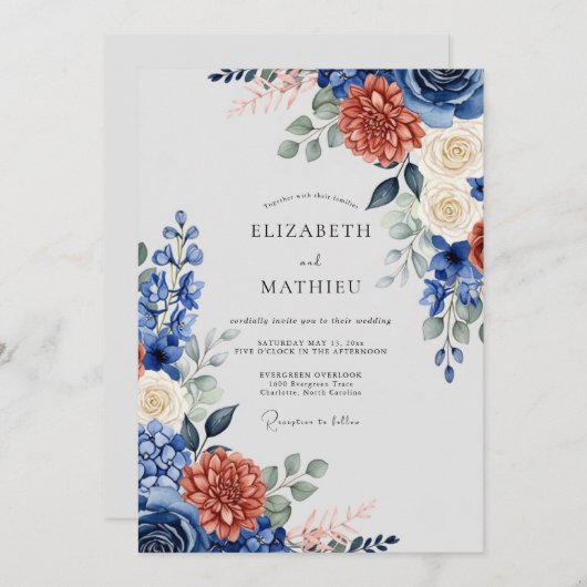 Navy Blue Majestic Autumn Wedding 招待状 (正面/裏面)