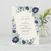 Navy Blue Majestic Botanical Wedding 招待状 (スタンド正面)