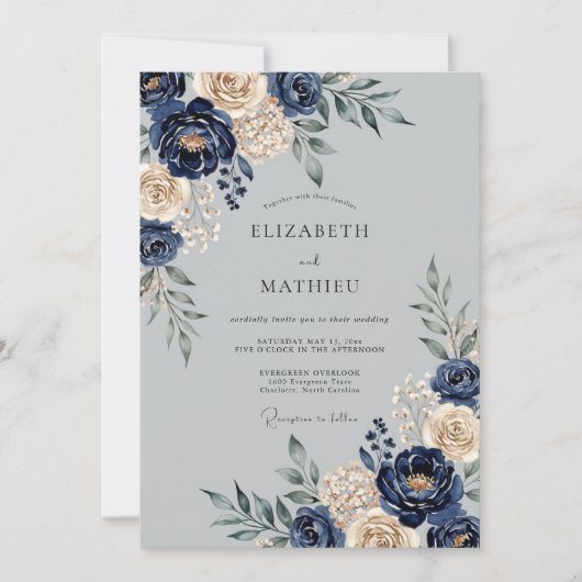 Navy Blue Majestic Winter Wedding 招待状 (正面)