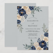 Navy Blue Majestic Winter Wedding 招待状 (正面/裏面)