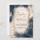 Navy Blue Marble Wedding Invitation Gold Luxury  招待状 (正面)