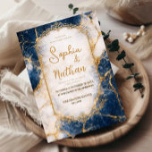 Navy Blue Marble Wedding Invitation Gold Luxury  招待状