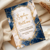 Navy Blue Marble Wedding Invitation Gold Luxury  招待状