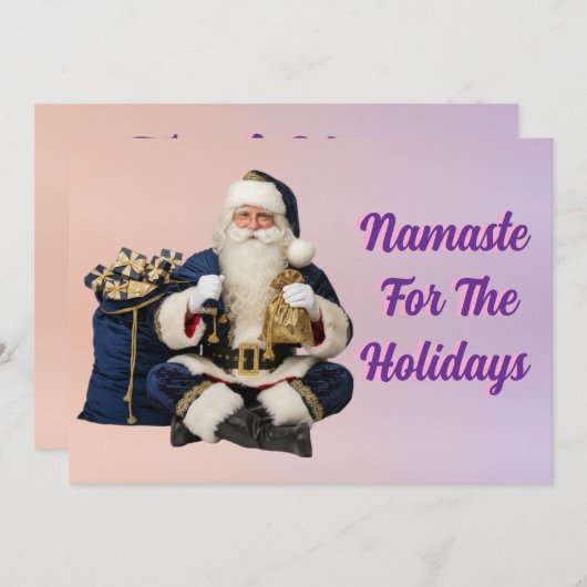 Navy Blue Meditating Santa Holiday Card -Spiritual シーズンカード (正面/裏面)