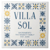 Navy Blue Mediterranean Design Floral Geometric  タイル (正面)