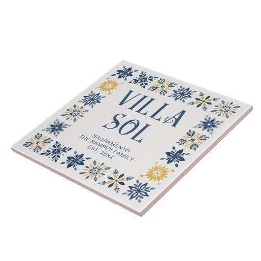 Navy Blue Mediterranean Design Floral Geometric  タイル (側面)