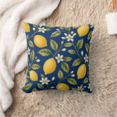 Navy Blue Mediterranean Lemon Blossom Cushion クッション (ブランケット)