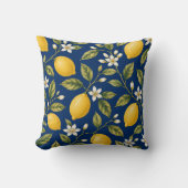 Navy Blue Mediterranean Lemon Blossom Cushion クッション (正面)