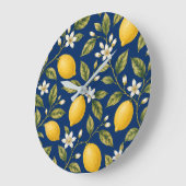 Navy Blue Mediterranean Lemon Wall Clock ラージ壁時計 (傾斜)