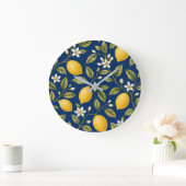 Navy Blue Mediterranean Lemon Wall Clock ラージ壁時計 (ホーム)