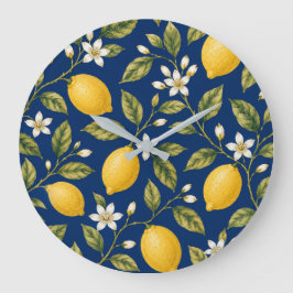 Navy Blue Mediterranean Lemon Wall Clock ラージ壁時計