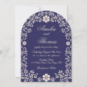 Navy Blue Mexican Floral Wedding Invitation 招待状 (正面)