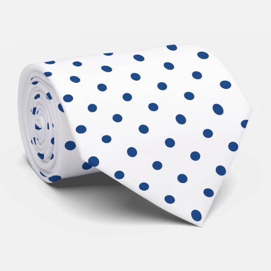 Navy Blue Mini Polka Dot Pattern on White  ネクタイ (ロール)