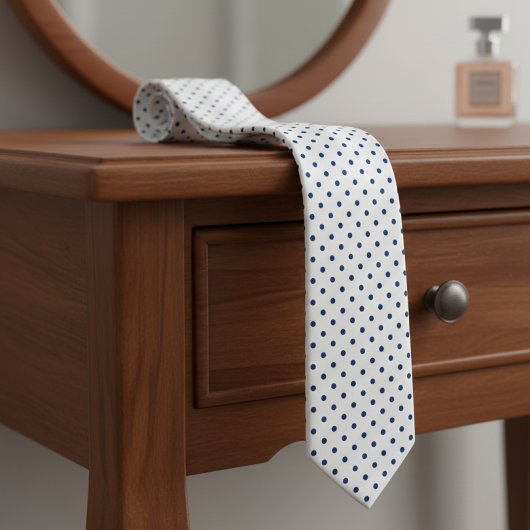 Navy Blue Mini Polka Dot Pattern on White  ネクタイ