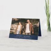 Navy Blue Minimal Arch Photo QR code Wedding 招待状 (正面)