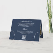 Navy Blue Minimal Arch Photo QR code Wedding 招待状 (裏面)